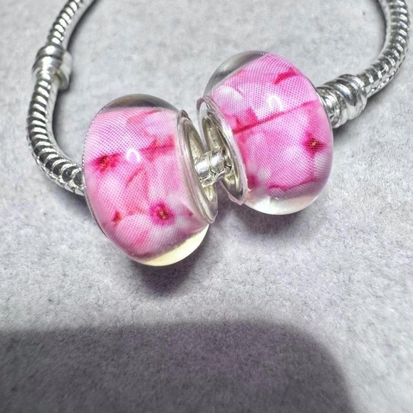 Pink Floral European Charm Bead Bracelet fits Pandora - Picture 7 of 8